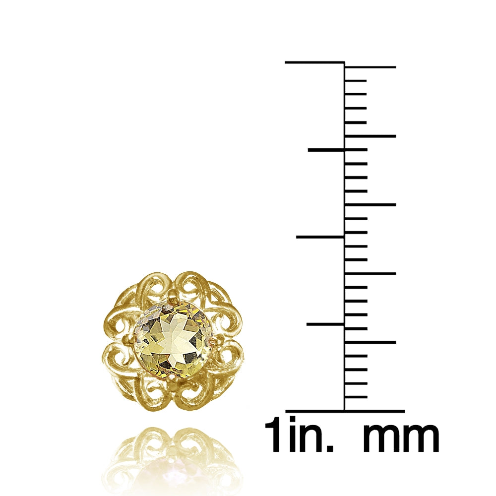 Yellow Gold Flashed Sterling Silver Citrine Round Filigree Stud Earrings-3