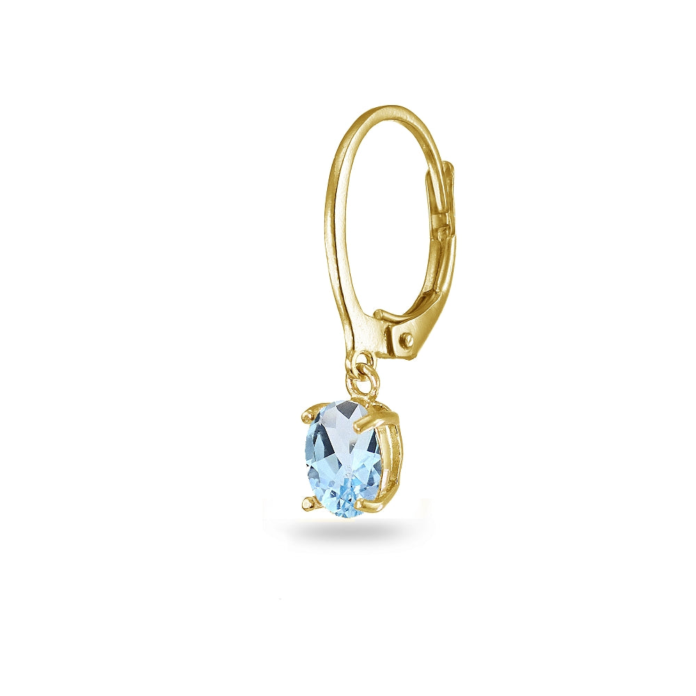 Yellow Gold Flashed Sterling Silver Blue Topaz 7x5mm Oval Dangle Leverback Earrings-2
