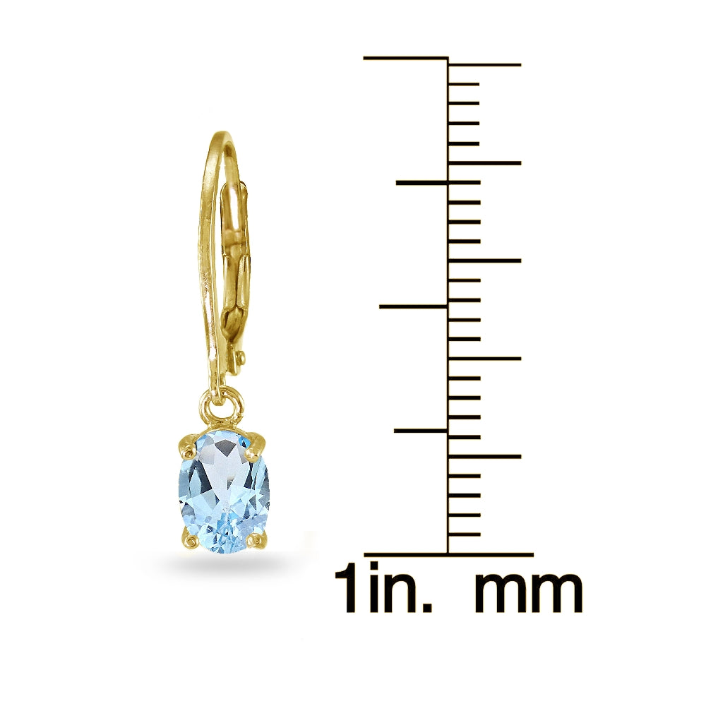 Yellow Gold Flashed Sterling Silver Blue Topaz 7x5mm Oval Dangle Leverback Earrings-3