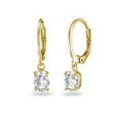 Yellow Gold Flashed Sterling Silver Created White Sapphire 7x5mm Oval Dangle Leverback Earrings