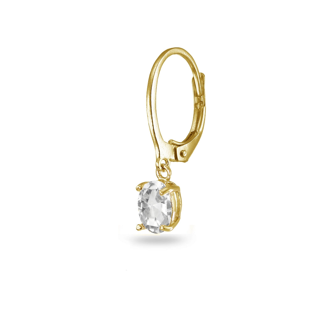 Yellow Gold Flashed Sterling Silver Created White Sapphire 7x5mm Oval Dangle Leverback Earrings-2