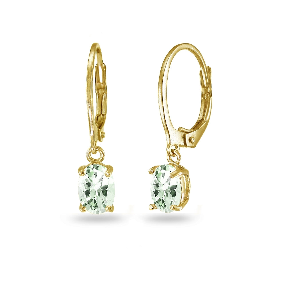Yellow Gold Flashed Sterling Silver Green Amethyst 7x5mm Oval Dangle Leverback Earrings