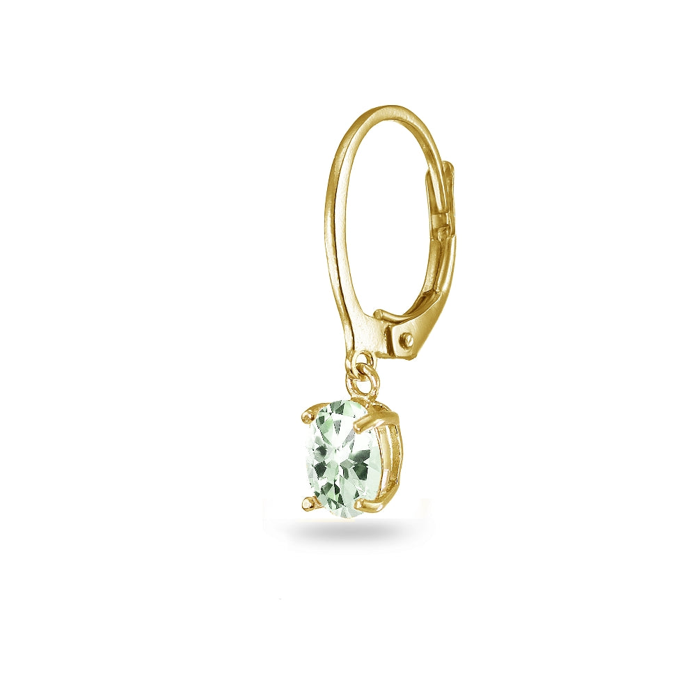 Yellow Gold Flashed Sterling Silver Green Amethyst 7x5mm Oval Dangle Leverback Earrings-2