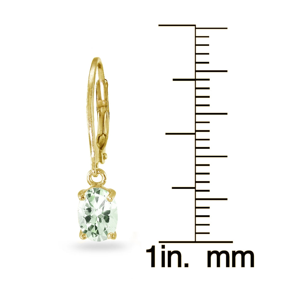 Yellow Gold Flashed Sterling Silver Green Amethyst 7x5mm Oval Dangle Leverback Earrings-3