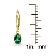 Yellow Gold Flashed Sterling Silver Created Emerald 7x5mm Oval Dangle Leverback Earrings