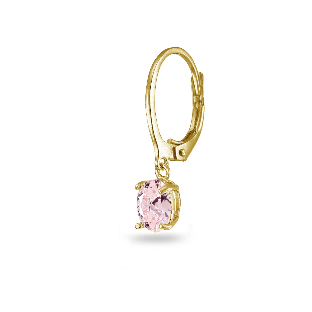 Yellow Gold Flashed Sterling Silver Created Morganite 7x5mm Oval Dangle Leverback Earrings-2