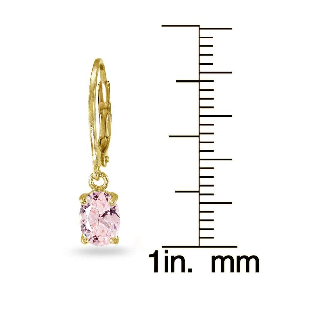 Yellow Gold Flashed Sterling Silver Created Morganite 7x5mm Oval Dangle Leverback Earrings-3