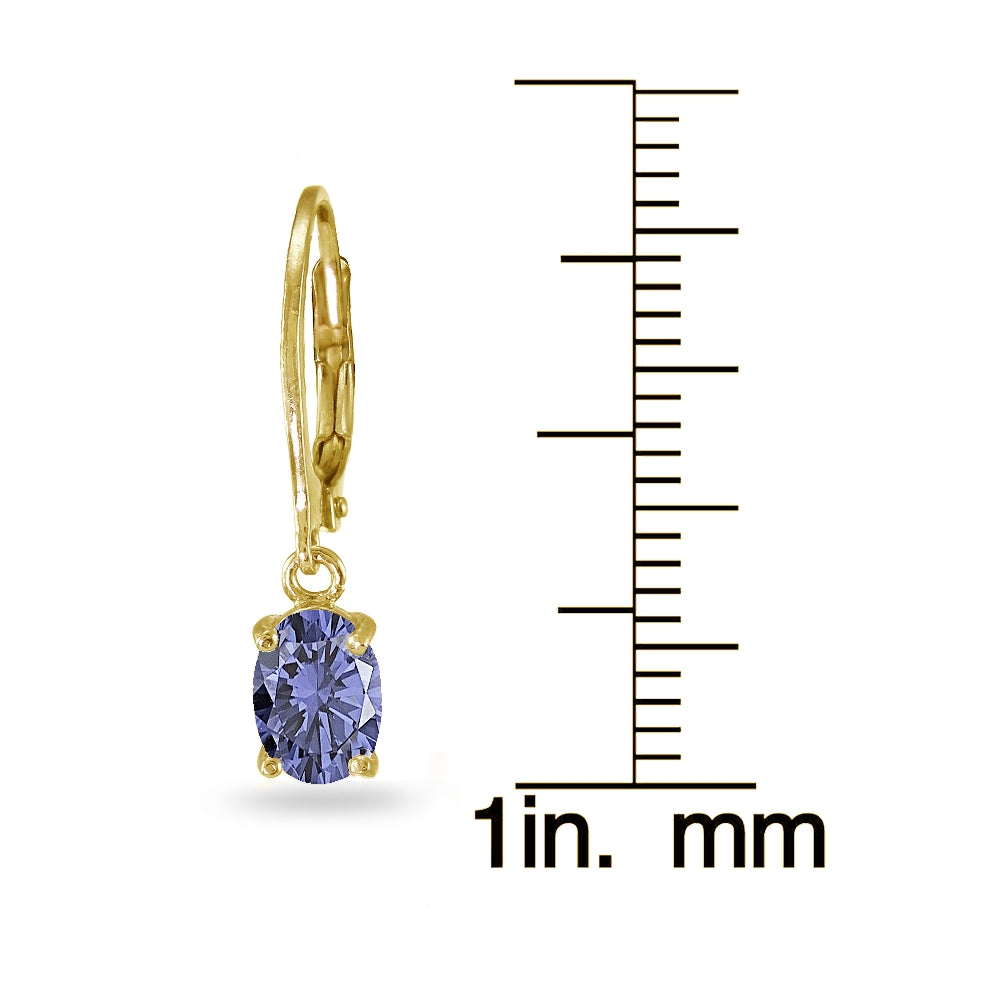 Yellow Gold Flashed Sterling Silver Created Tanzanite 7x5mm Oval Dangle Leverback Earrings-3