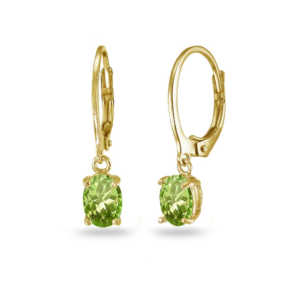 Yellow Gold Flashed Sterling Silver Peridot 7x5mm Oval Dangle Leverback Earrings