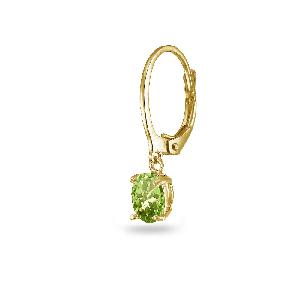 Yellow Gold Flashed Sterling Silver Peridot 7x5mm Oval Dangle Leverback Earrings-2