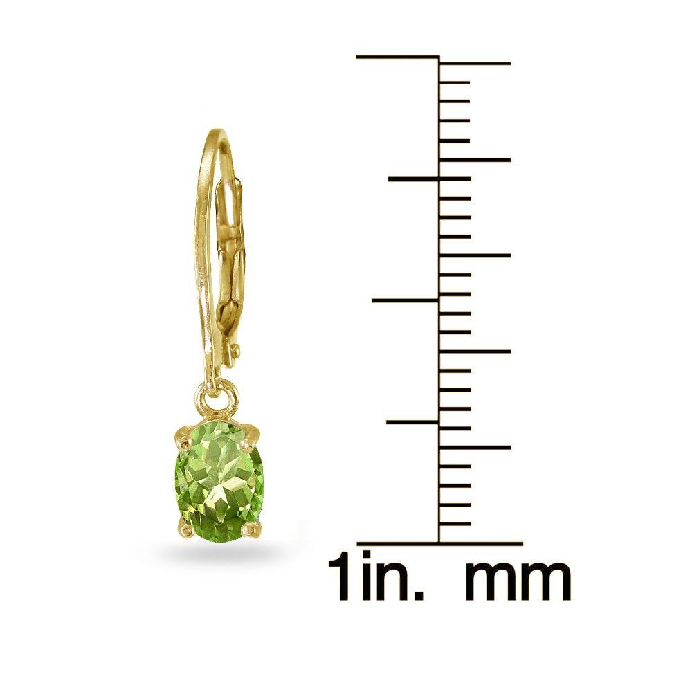 Yellow Gold Flashed Sterling Silver Peridot 7x5mm Oval Dangle Leverback Earrings-3