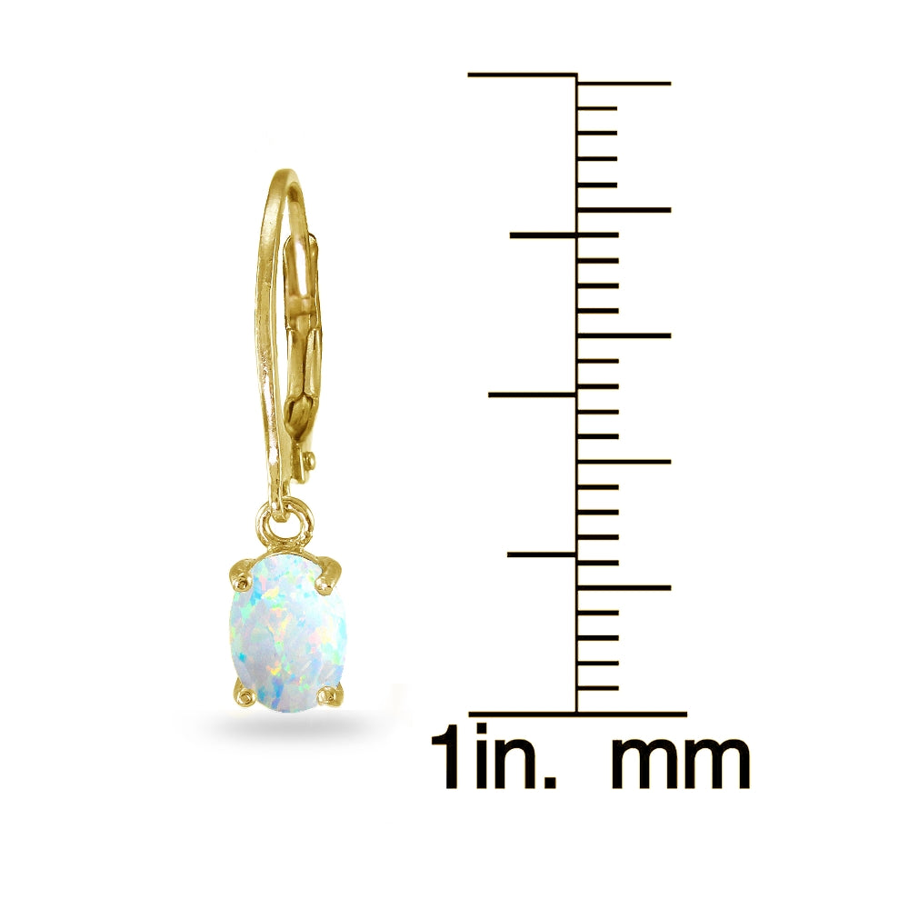 Yellow Gold Flashed Sterling Silver Created White Opal 7x5mm Oval Dangle Leverback Earrings-3