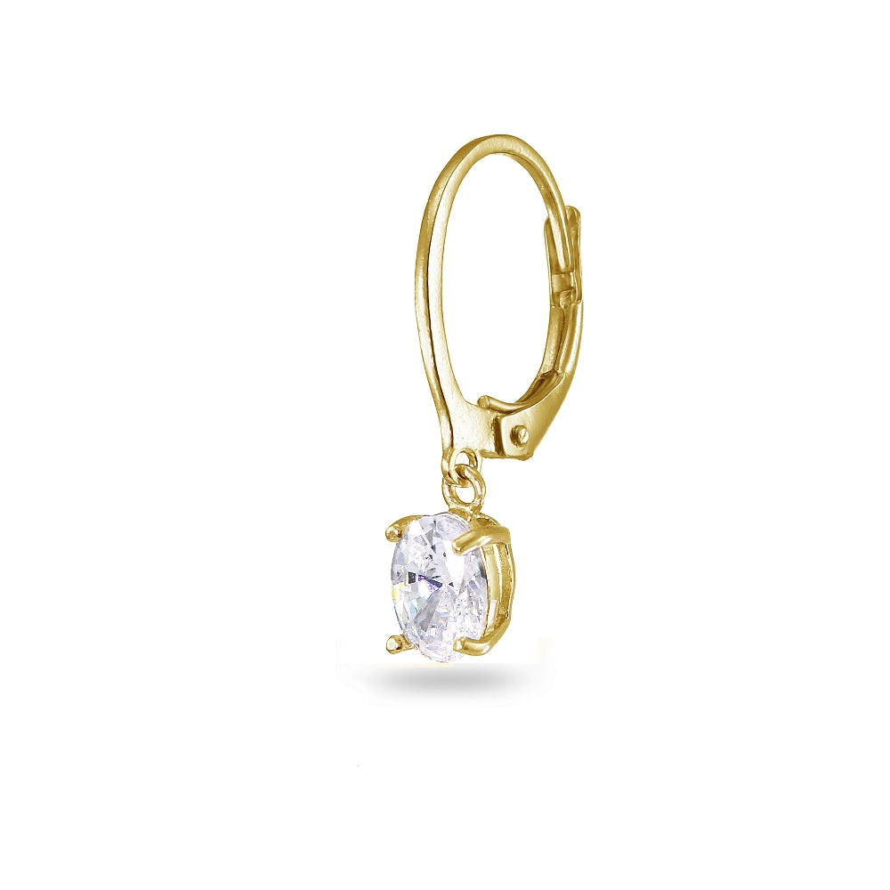 Yellow Gold Flashed Sterling Silver Cubic Zirconia 7x5mm Oval Dangle Leverback Earrings-2