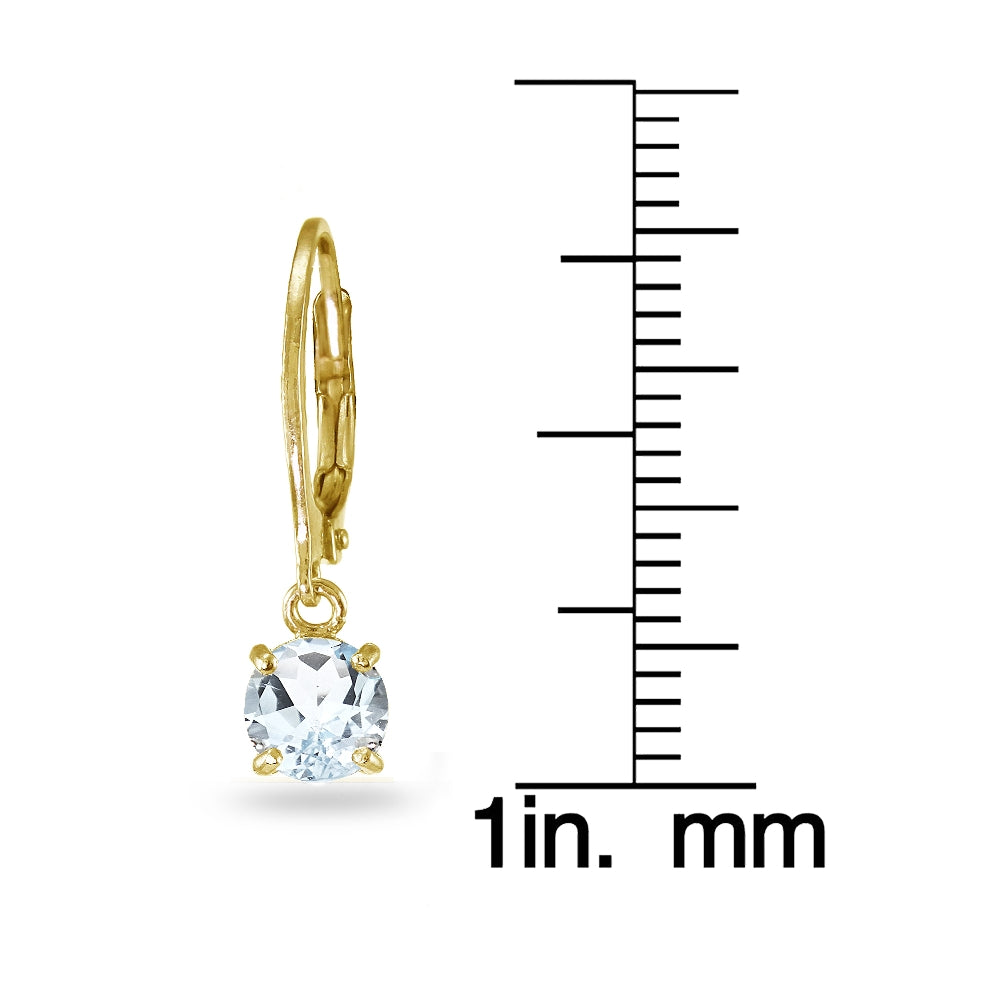 Yellow Gold Flashed Sterling Silver Aquamarine 6mm Round Dangle Leverback Earrings-3