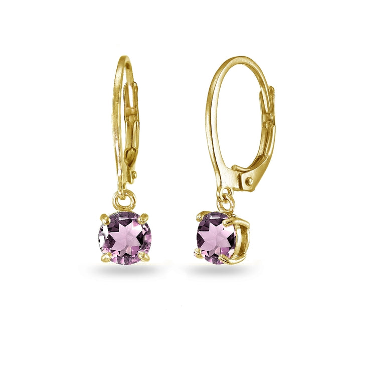 Yellow Gold Flashed Sterling Silver Created Alexandrite 6mm Round Dangle Leverback Earrings