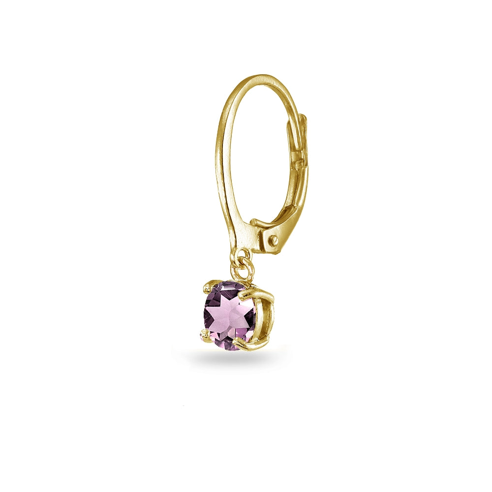 Yellow Gold Flashed Sterling Silver Created Alexandrite 6mm Round Dangle Leverback Earrings-2