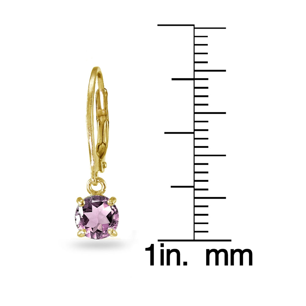 Yellow Gold Flashed Sterling Silver Created Alexandrite 6mm Round Dangle Leverback Earrings-3