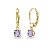 Yellow Gold Flashed Sterling Silver Amethyst 6mm Round Dangle Leverback Earrings