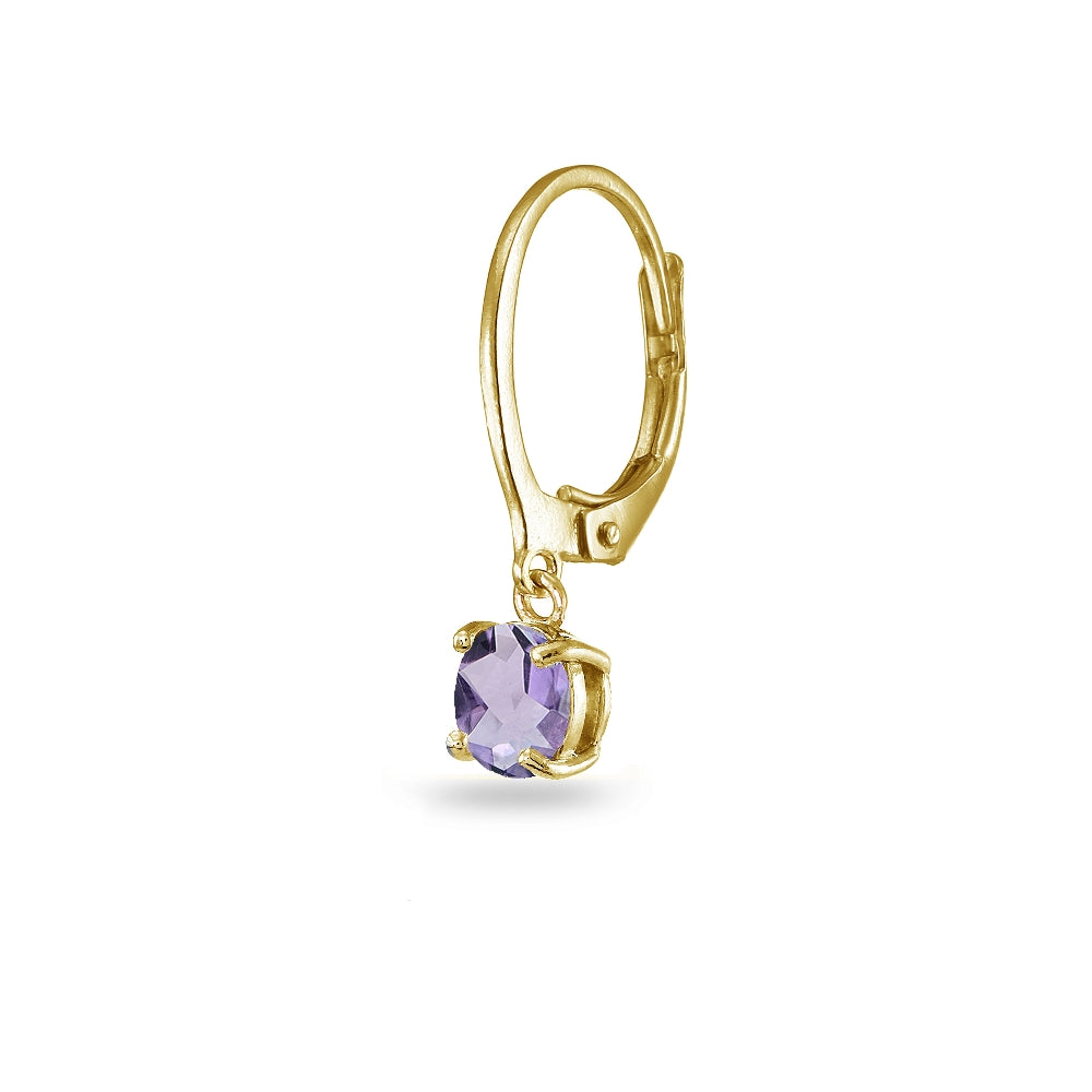 Yellow Gold Flashed Sterling Silver Amethyst 6mm Round Dangle Leverback Earrings-2