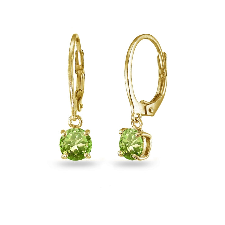Yellow Gold Flashed Sterling Silver Peridot 6mm Round Dangle Leverback Earrings