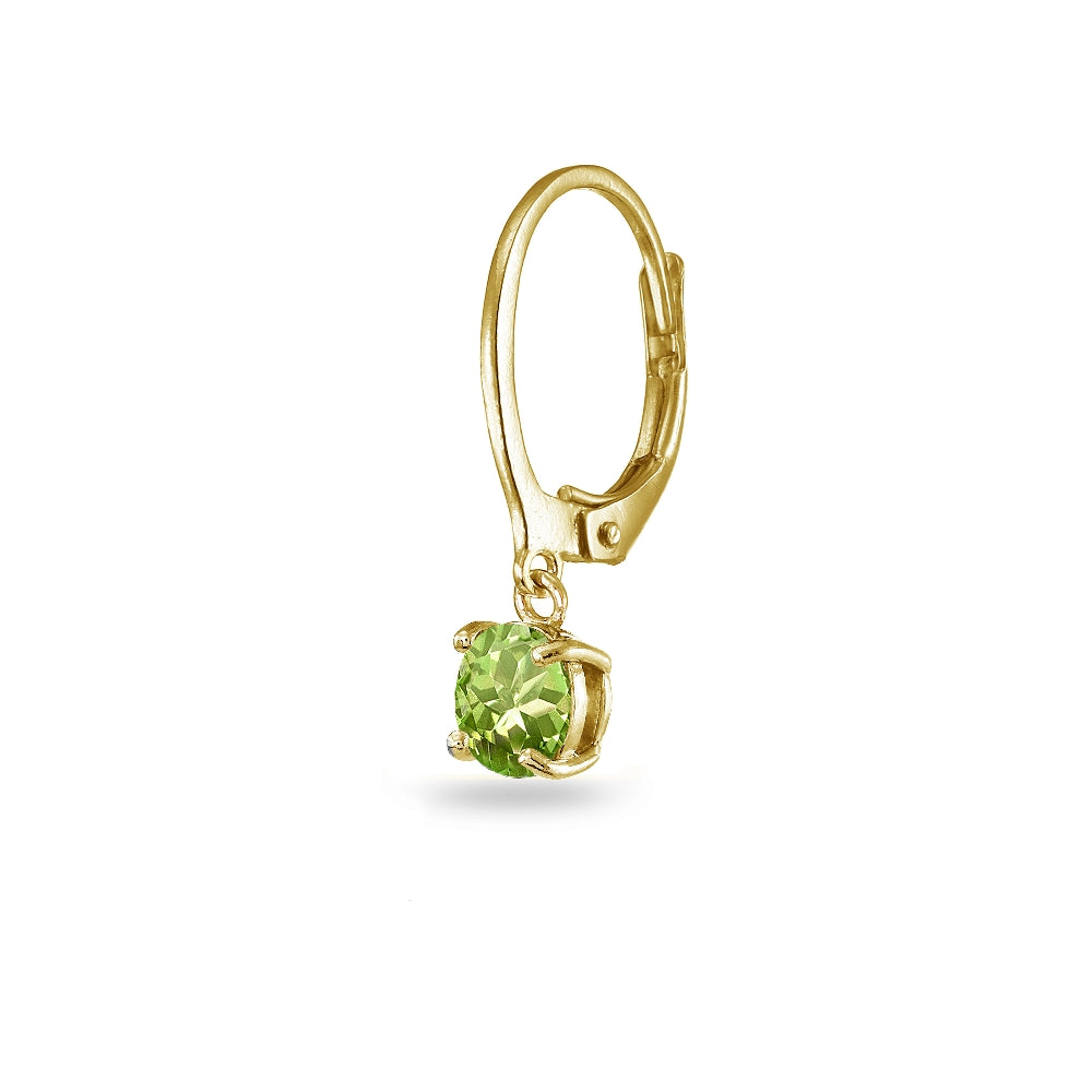 Yellow Gold Flashed Sterling Silver Peridot 6mm Round Dangle Leverback Earrings-2