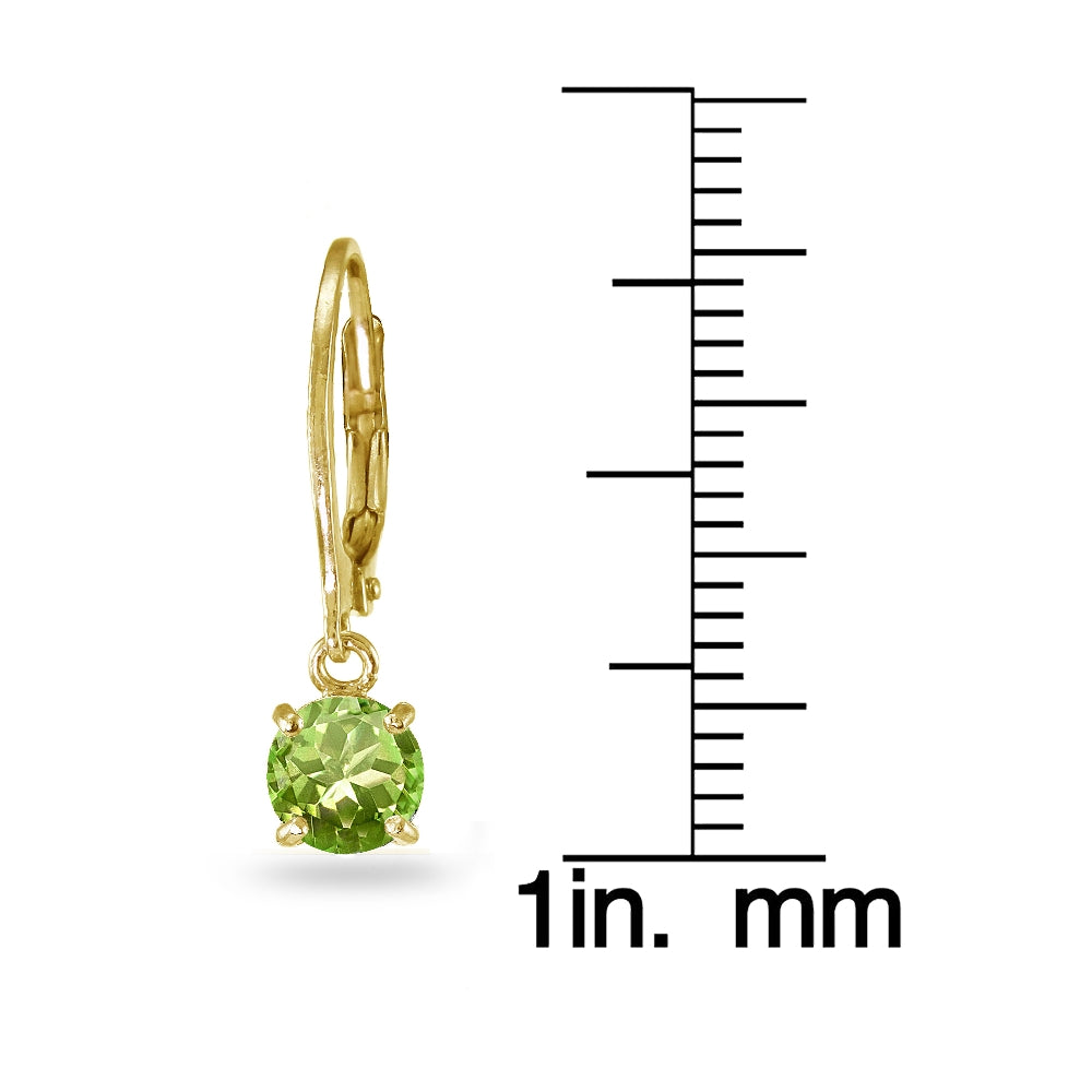 Yellow Gold Flashed Sterling Silver Peridot 6mm Round Dangle Leverback Earrings-3