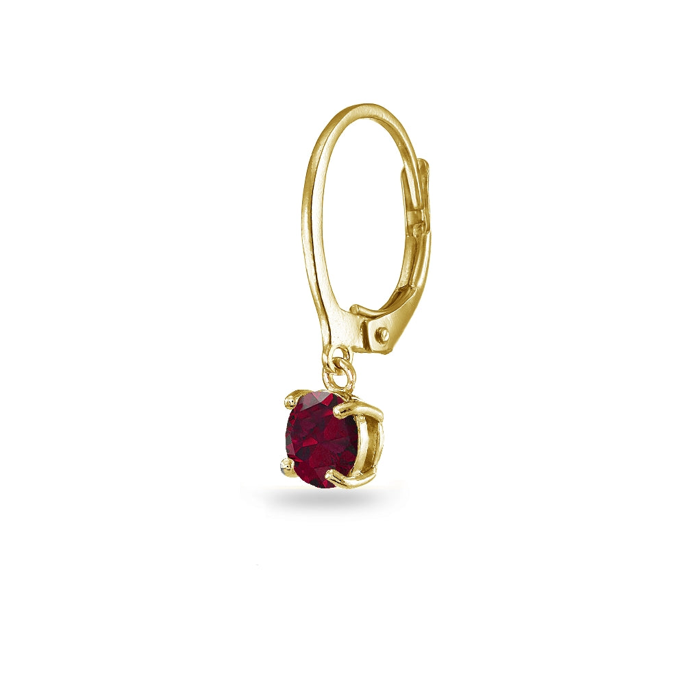 Yellow Gold Flashed Sterling Silver Created Ruby 6mm Round Dangle Leverback Earrings-2