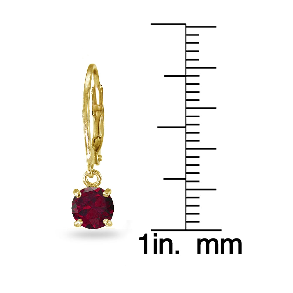 Yellow Gold Flashed Sterling Silver Created Ruby 6mm Round Dangle Leverback Earrings-3