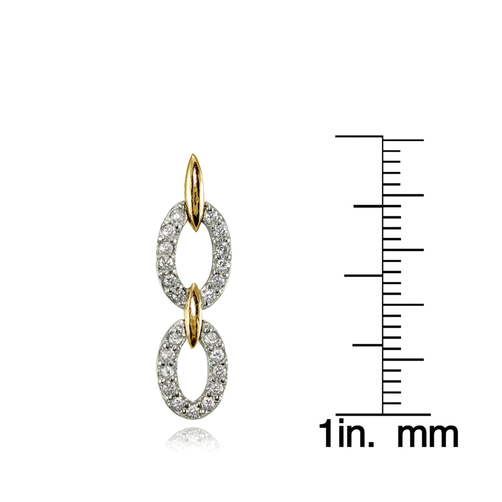 Sterling Silver Two-Tone Cubic Zirconia Double Oval Link Dangle Earrings-3