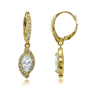 Yellow Gold Flashed Silver Cubic Zirconia Marquise Dangle Leverback Earrings
