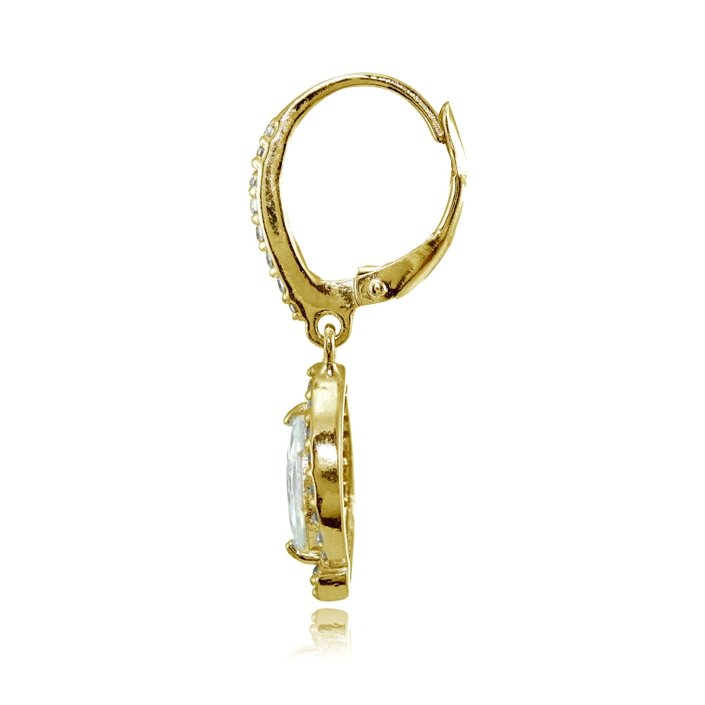 Yellow Gold Flashed Silver Cubic Zirconia Marquise Dangle Leverback Earrings-2