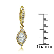 Yellow Gold Flashed Silver Cubic Zirconia Marquise Dangle Leverback Earrings