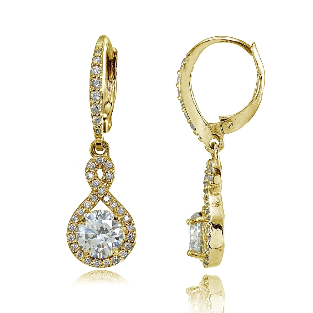 Yellow Gold Flashed Sterling Silver Cubic Zirconia Infinity Dangle Leverback Earrings