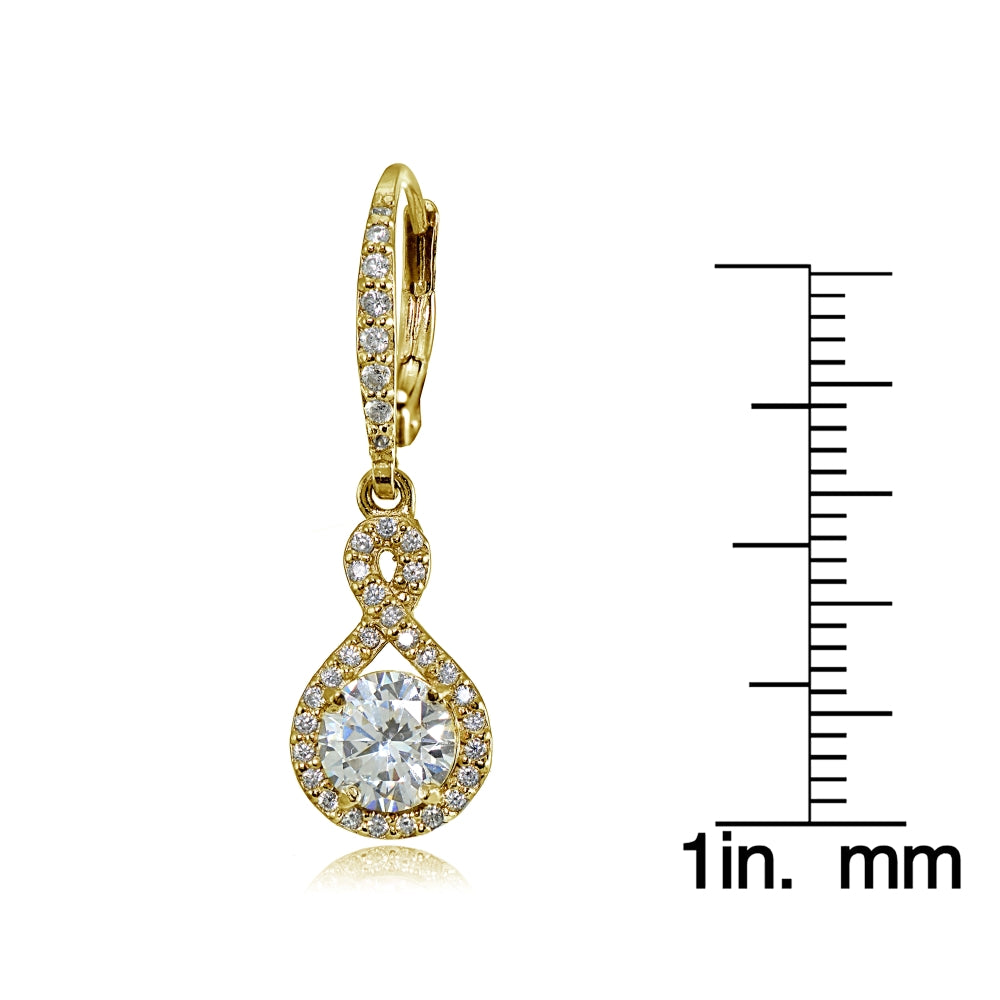 Yellow Gold Flashed Sterling Silver Cubic Zirconia Infinity Dangle Leverback Earrings-3