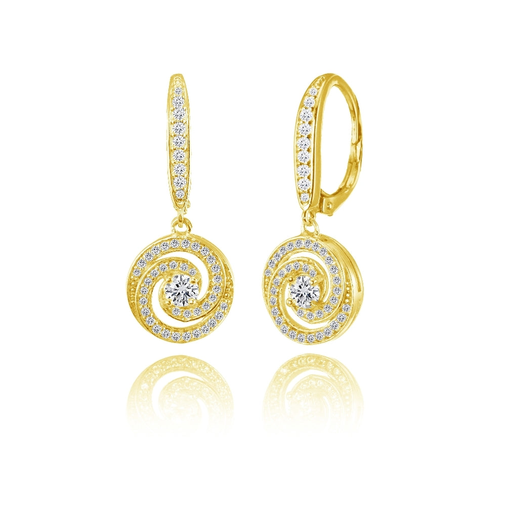 Yellow Gold Flashed Sterling Silver Cubic Zirconia Love Knot Swirl Dangle Leverback Earring