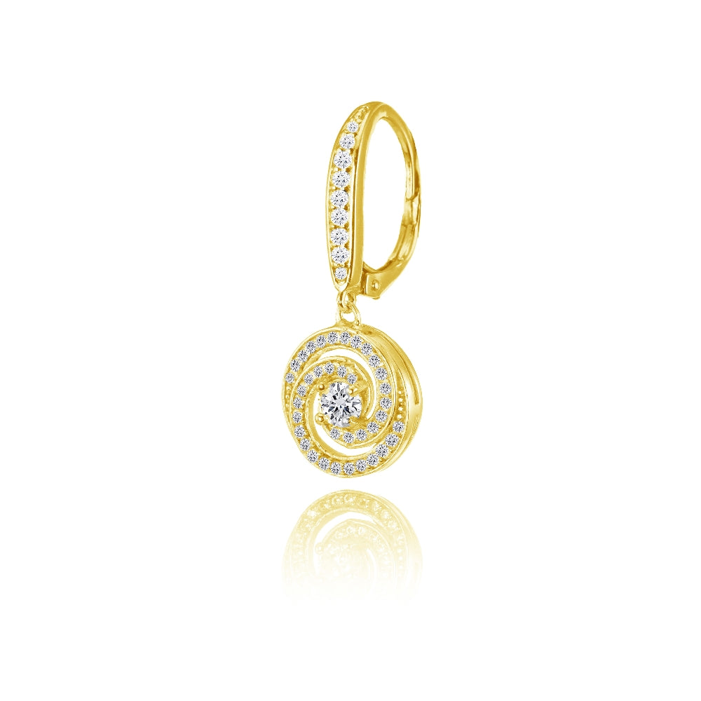 Yellow Gold Flashed Sterling Silver Cubic Zirconia Love Knot Swirl Dangle Leverback Earring-2
