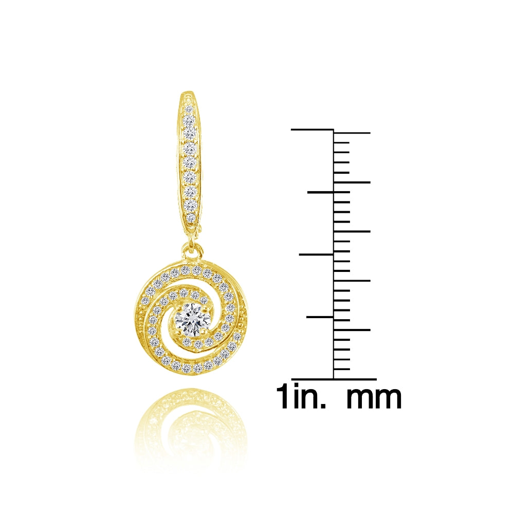 Yellow Gold Flashed Sterling Silver Cubic Zirconia Love Knot Swirl Dangle Leverback Earring-3