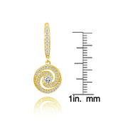 Yellow Gold Flashed Sterling Silver Cubic Zirconia Love Knot Swirl Dangle Leverback Earring