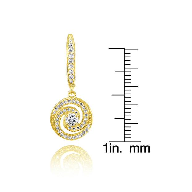 Yellow Gold Flashed Sterling Silver Cubic Zirconia Love Knot Swirl Dangle Leverback Earring
