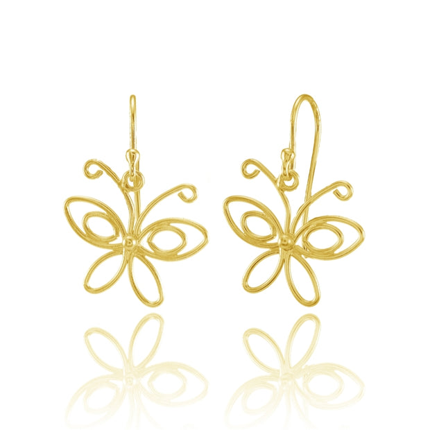 Yellow Gold Flashed Sterling Silver Open Butterfly Lightweight Dangle Earrings