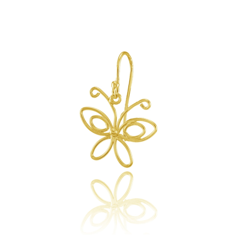 Yellow Gold Flashed Sterling Silver Open Butterfly Lightweight Dangle Earrings-3