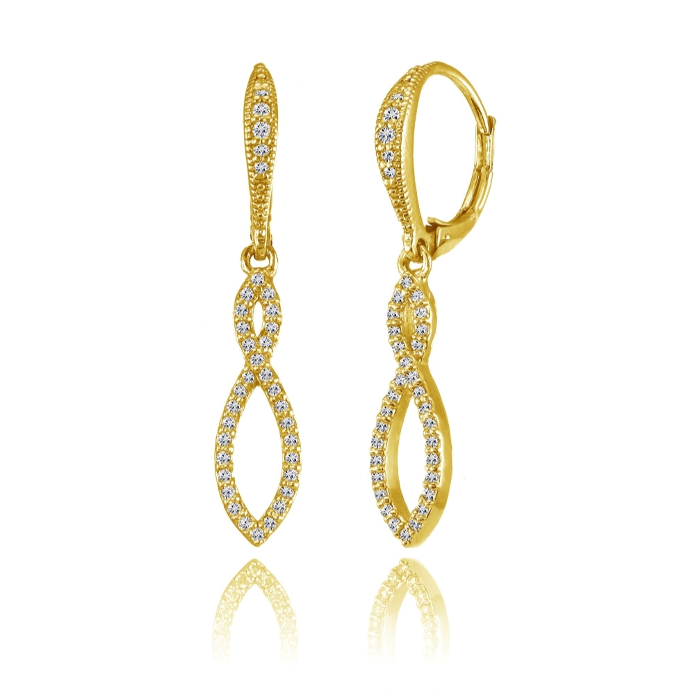 Yellow Gold Flashed Silver Cubic Zirconia Infinity Twist Drop Leverback Earrings