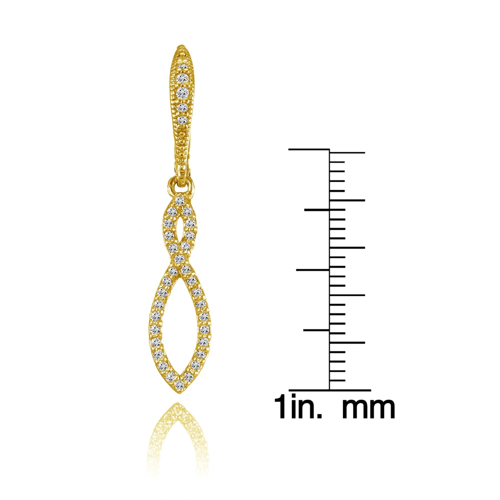 Yellow Gold Flashed Silver Cubic Zirconia Infinity Twist Drop Leverback Earrings-3