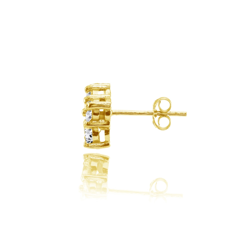 Yellow Gold Flashed Sterling Silver Cubic Zirconia 4-Stone Cluster Stud Earrings-2