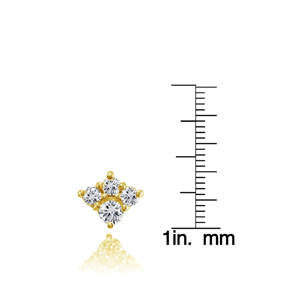 Yellow Gold Flashed Sterling Silver Cubic Zirconia 4-Stone Cluster Stud Earrings-3