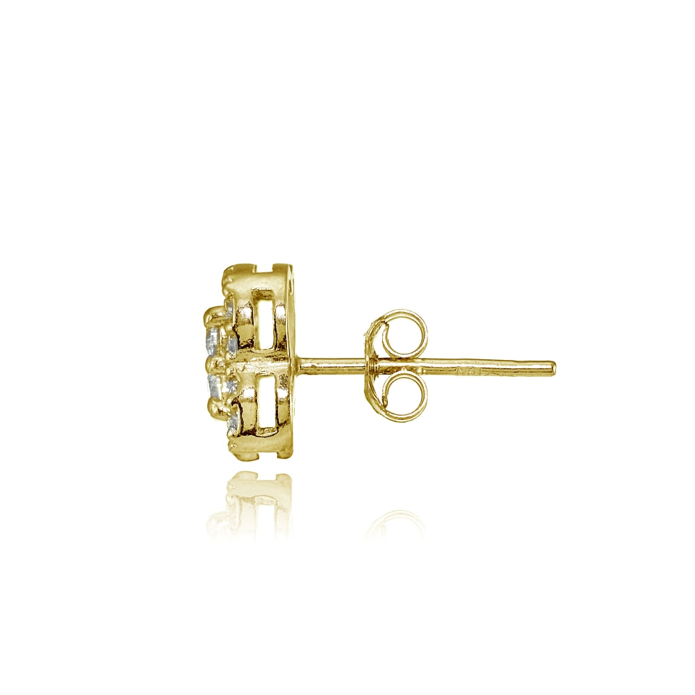 Yellow Gold Flashed Sterling Silver Cubic Zirconia Four Leaf Clover Stud Earrings-2