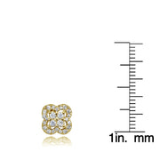 Yellow Gold Flashed Sterling Silver Cubic Zirconia Four Leaf Clover Stud Earrings