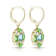 Yellow Gold Flashed Sterling Silver Blue Topaz, Peridot and White Topaz Circle Dangle Leverback Earrings