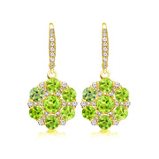 Yellow Gold Flashed Sterling Silver Peridot and White Topaz Flower Dangle Leverback Earrings