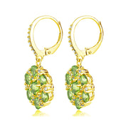 Yellow Gold Flashed Sterling Silver Peridot and White Topaz Flower Dangle Leverback Earrings